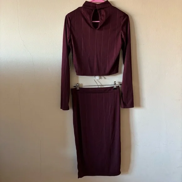Lulus “My Way” Plum Purplish Burgundy Two-Piece Long Sleeve Dress – Size Large - Picture 4 of 11
